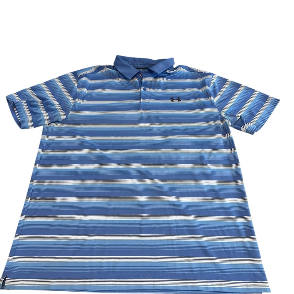 Under Armour HeatGear Polo Shirt Men’s XL Blue Striped Golf Performance